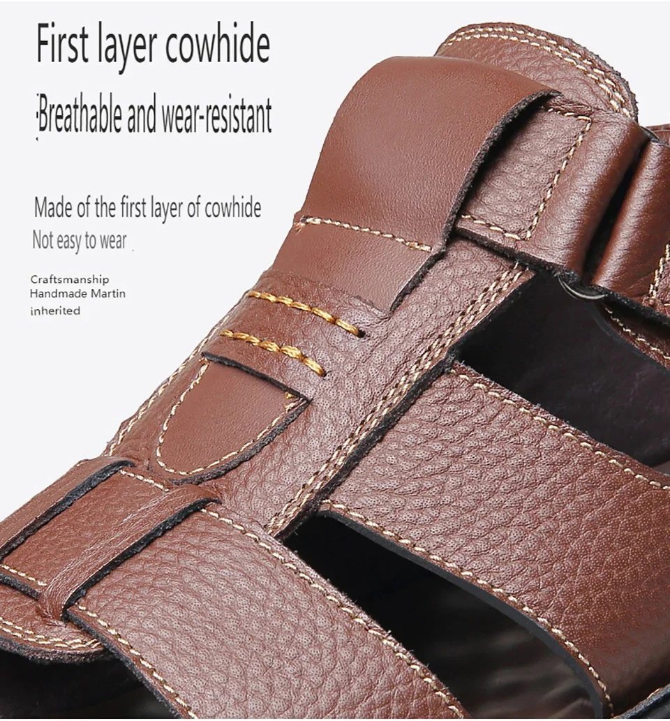 Italian Style Open shoes Outdoor Ergonomic Non-slip Thick-soled Cowhide Leather Men Sandals - Image 7