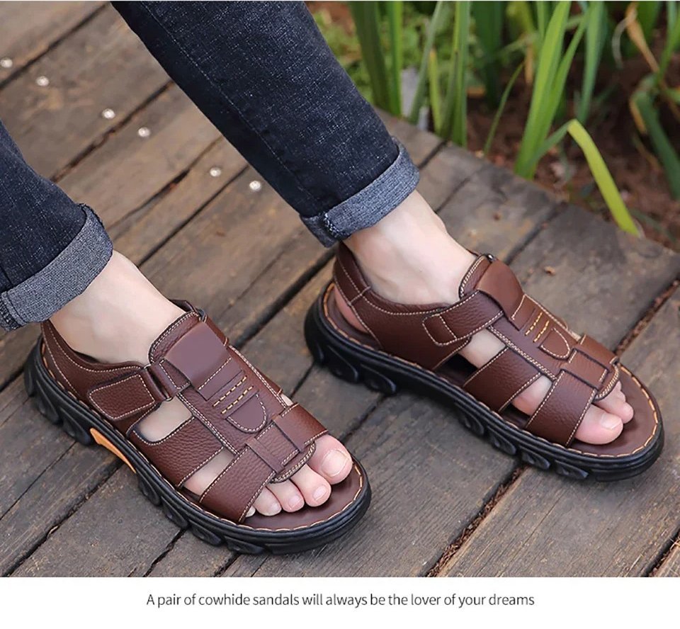 Italian Style Open shoes Outdoor Ergonomic Non-slip Thick-soled Cowhide Leather Men Sandals - Image 8