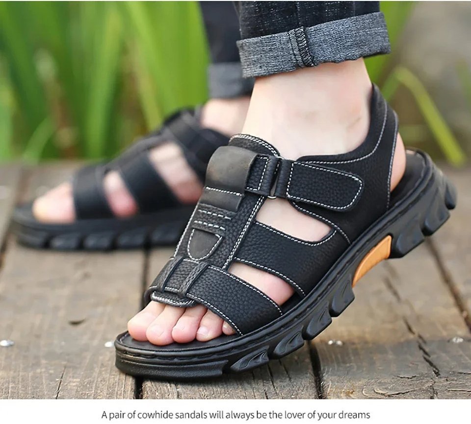 Italian Style Open shoes Outdoor Ergonomic Non-slip Thick-soled Cowhide Leather Men Sandals - Image 5
