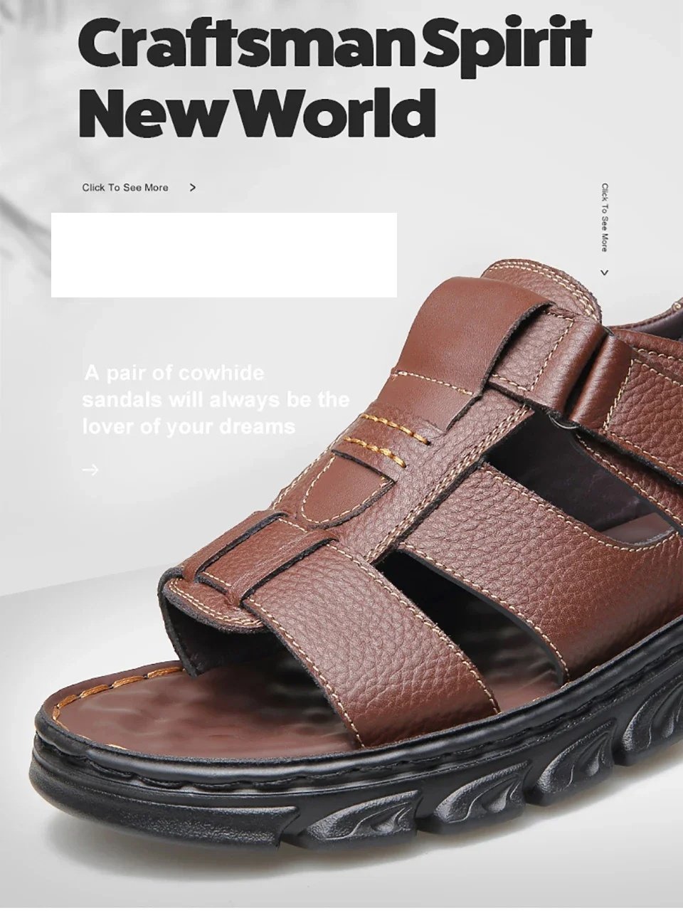 Italian Style Open shoes Outdoor Ergonomic Non-slip Thick-soled Cowhide Leather Men Sandals - Image 27