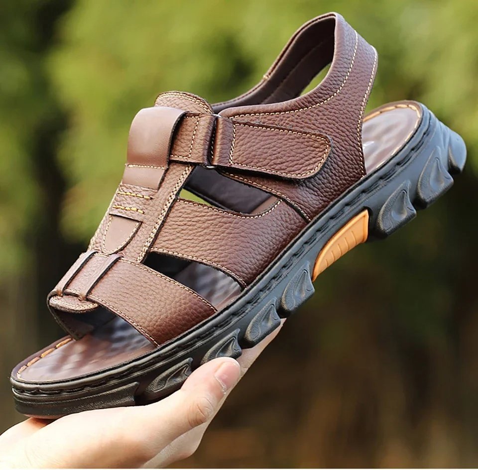 Italian Style Open shoes Outdoor Ergonomic Non-slip Thick-soled Cowhide Leather Men Sandals - Image 28