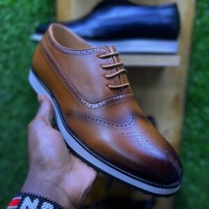 John Foster London Classic Luxury Leather Men's Shoes, Timeless Oxford Silhouette with Brogue Detailing
