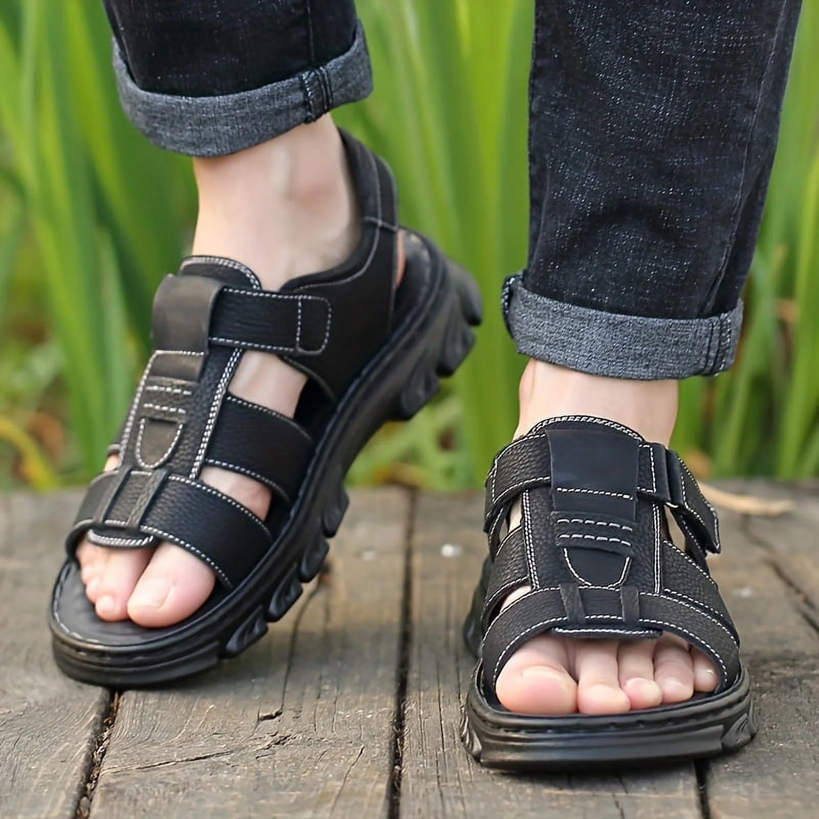 Italian Style Open shoes Outdoor Ergonomic Non-slip Thick-soled Cowhide Leather Men Sandals - Image 22