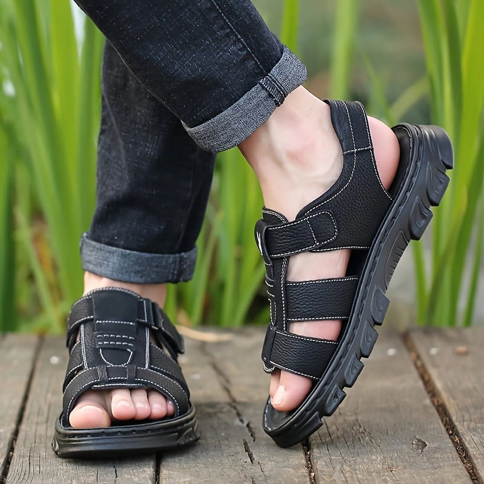 Italian Style Open shoes Outdoor Ergonomic Non-slip Thick-soled Cowhide Leather Men Sandals - Image 21