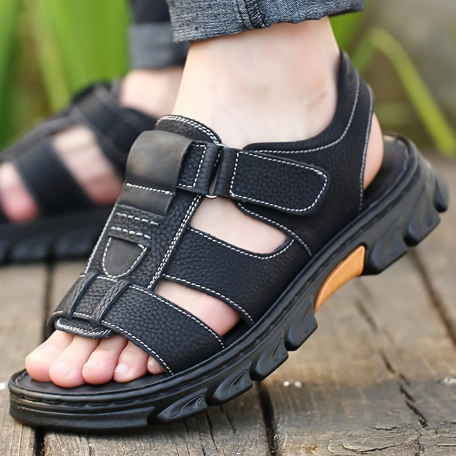 Italian Style Open shoes Outdoor Ergonomic Non-slip Thick-soled Cowhide Leather Men Sandals - Image 24