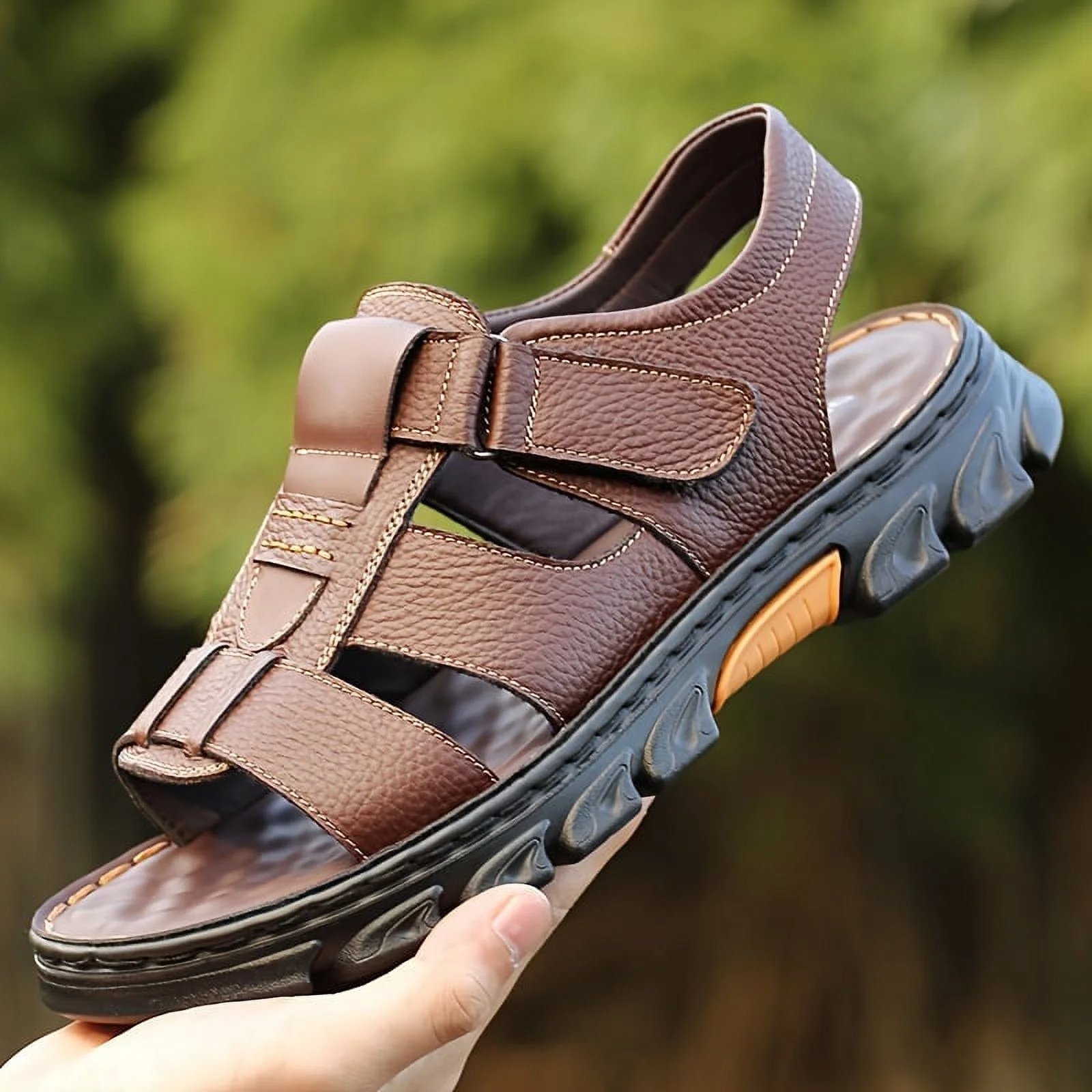 Italian Style Open shoes Outdoor Ergonomic Non-slip Thick-soled Cowhide Leather Men Sandals - Image 25